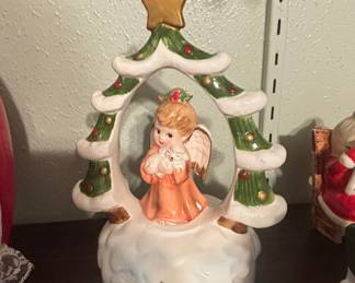 Vintage Ceramic Angel with Lamb Music Box, Made in Japan