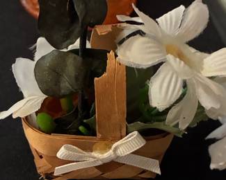 Decorative Miniature Woven Wood Basket with Faux Floral Arrangement