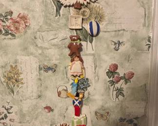 Vintage Ceramic Christmas Mobile with Toys and Figurines