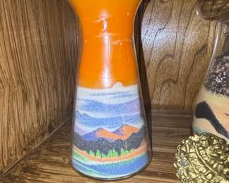 Vintage Sand Art Candle with Mountain Landscape