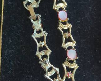 Vintage Coro Pink Thermoset and Rhinestone Link Bracelet