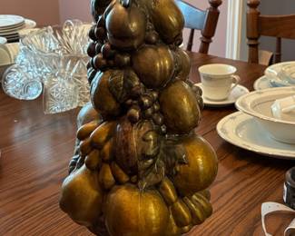 Vintage Bronze-Tone Ceramic Fruit Topiary Sculpture