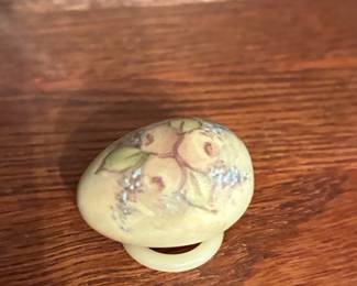Vintage Hand-Painted Porcelain Cabinet Knob with Floral Design