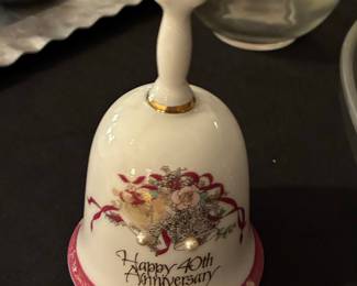 Vintage "Happy 40th Anniversary" Porcelain Bell with Floral Bouquet