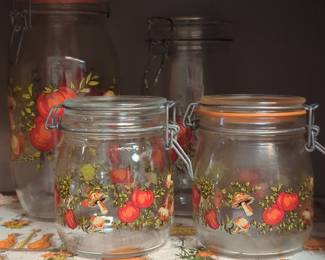 Vintage "Spice of Life" Arcoroc France Glass Storage Jars with Vegetable Motif