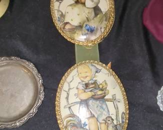 Vintage Goebel M.I. Hummel Oval Wall Plaques - "Little Angler" and "Little Helper"