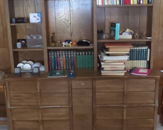 Mid-Century Modern Oak Credenza with Hutch