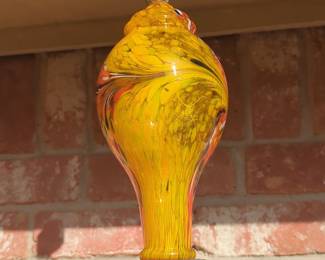 Hand-Blown Art Glass Hummingbird Feeder with Red Flower Accents