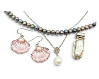 Sterling Silver Pearl Pendants, Earrings, and Necklaces 31g Total