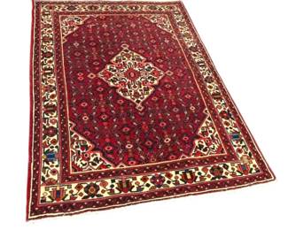 Hand Knotted Persian Hamadan Style Rug With Red Field And Central Medallion
