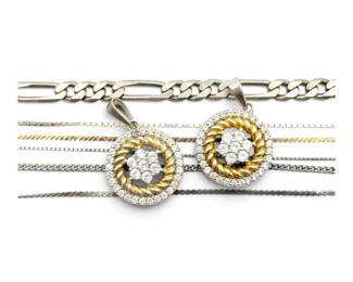 Sterling Silver Chains Matching Diamond Pendants 18g Total