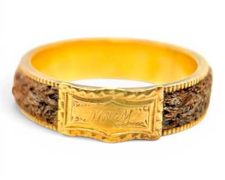 14k Antique Engraved Mourning Ring With Braided Hair Size 6 2.05g