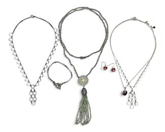Sterling Silver Necklaces Including Labradorite And Crystal Beads 74g Total