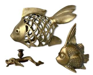 MidCentury Brass Fish Decor Sea Serpent Candleholder
