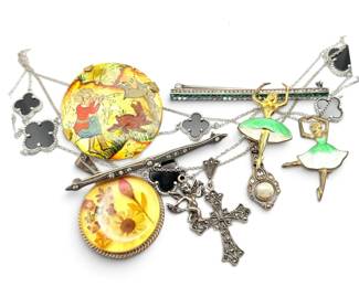 Sterling Silver Necklaces, Pendants, And Brooches 59g Total