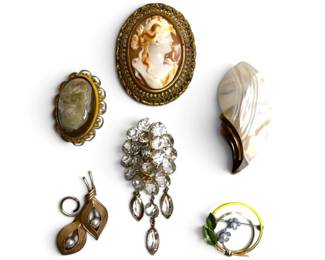 Cameo, Mother of Pearl, Agate, Krementz, and More Vintage Brooches