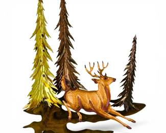 Metal Wood Deer Wall Sculpture