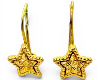 14k Gold Star Dangle Earrings 1.78g