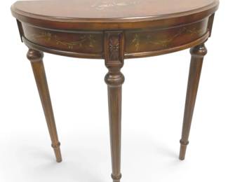 Ethan Allen Half Moon Table w HandPainted Floral Accents