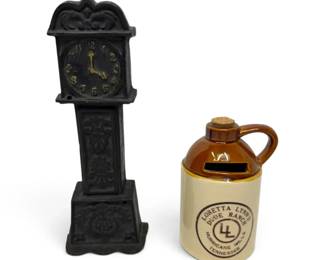 Grandfather Clock And Syrup Jar Coin Banks
