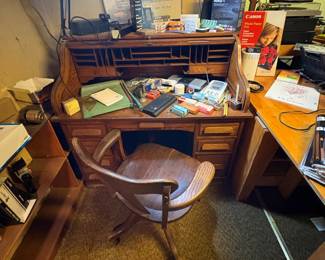Vintage Roll Top Desk & Chair