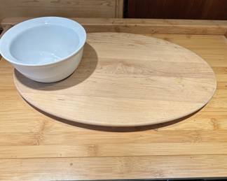 Oval Bamboo Serving Board with Ceramic Bowl