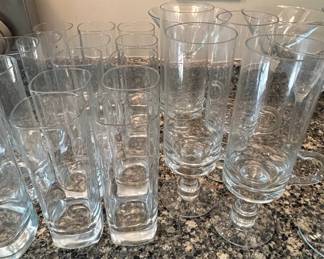 Assorted Clear Glassware Set Highball Tumblers and Footed Glasses
