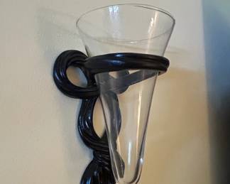 Black Metal RibbonStyle WallMounted Glass Vase second image