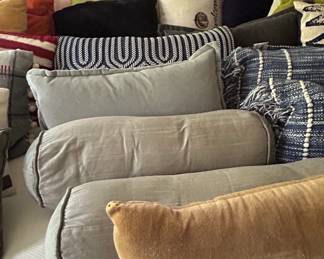 Assorted Decorative Pillows including Bolsters, Throw Pillows, and Accent Pillows