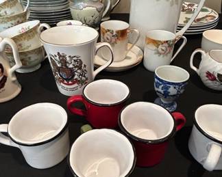Assorted Vintage Porcelain and Enamelware Collection with Commemorative Mug