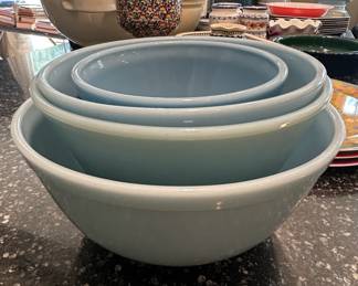 Vintage Pyrex Delphite Blue Mixing Bowls Set of
