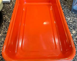 Vintage Orange Enamelware Roasting Pan with Metal Rack