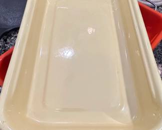 Vintage Cream Enamelware Rectangular Roasting Pan with Wire Handles