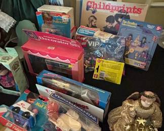 Collection of Vintage Toys FisherPrice, KNex, Automoblox, Barbie, and Angel Tree Topper