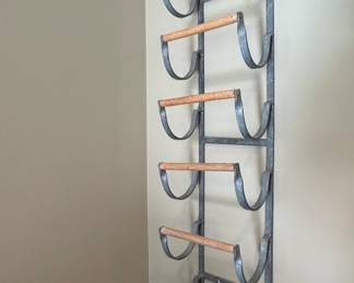Arthur Umanoff Style MidCentury Modern Iron and Leather Wine Rack