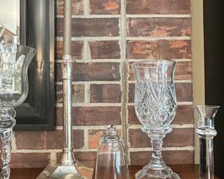 Vintage Crystal Hurricane Candle Holders and SilverPlated Candlestick