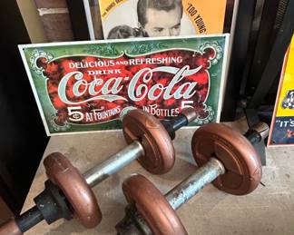 Vintage Emenee Red Cast Iron Dumbbells