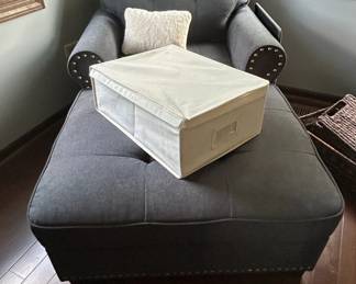 Tufted Gray Chaise Lounge with Nailhead Trim
