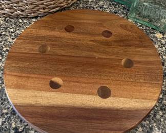 Acacia Wood Lazy Susan with Circular Inlays