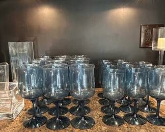 Vintage Libbey Connoisseur Blue Tulip Wine Glasses