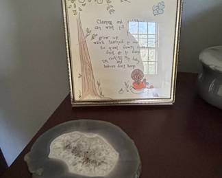 Vintage Babies Dont Keep Framed Print and Agate Slice Coaster