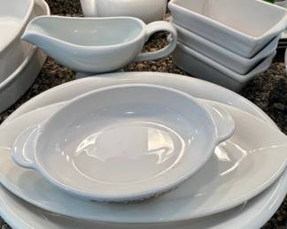 White Ceramic Gravy Boat and Au Gratin Dishes Set