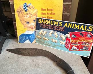 Vintage Decorative Kukri Knife with Sunbeam Bread and Barnums Animals Advertising Signs