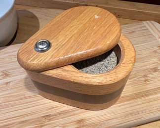 Acacia Wood Divided Salt Cellar with Swivel Lid
