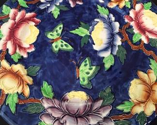 Vintage Maling Ware Cobalt Blue Floral and Butterfly Plate