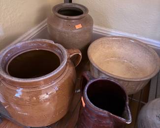 antique bowls, pitchers and crocks