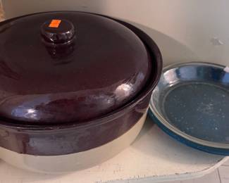vintage stoneware crock and pie plates
