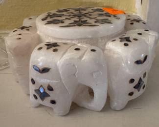 stone with inlay elephant candle holder