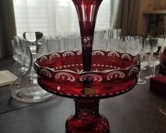 Ruby red cut to clear epergne by Egermann