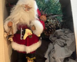 Assortment of Christmas & Holiday Decorations Including Wreaths, Garlands, Ornaments, Ribbon, Santa Figures, Tree Décor & Card Holders